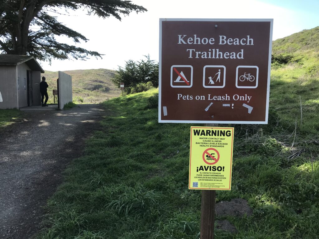 Kehoe Beach Trailhead bacteria warning sign