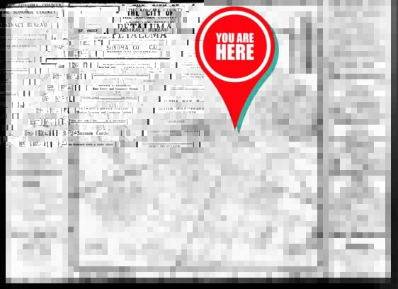 Archival image of the 1940 Petaluma Census Enumeration X MARKS THE ART A vintage map of Petaluma, updated to indicate the approximate location of the Petaluma Arts Center.