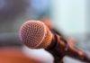 A microphone mounted in a holder