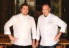 Reed Palmer and Charlie Palmer in white chef coats.